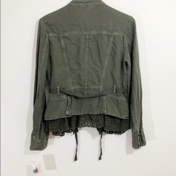 New with Tags! Free People Emilia military ruffle jacket, olive green, Small - Picture 6 of 8